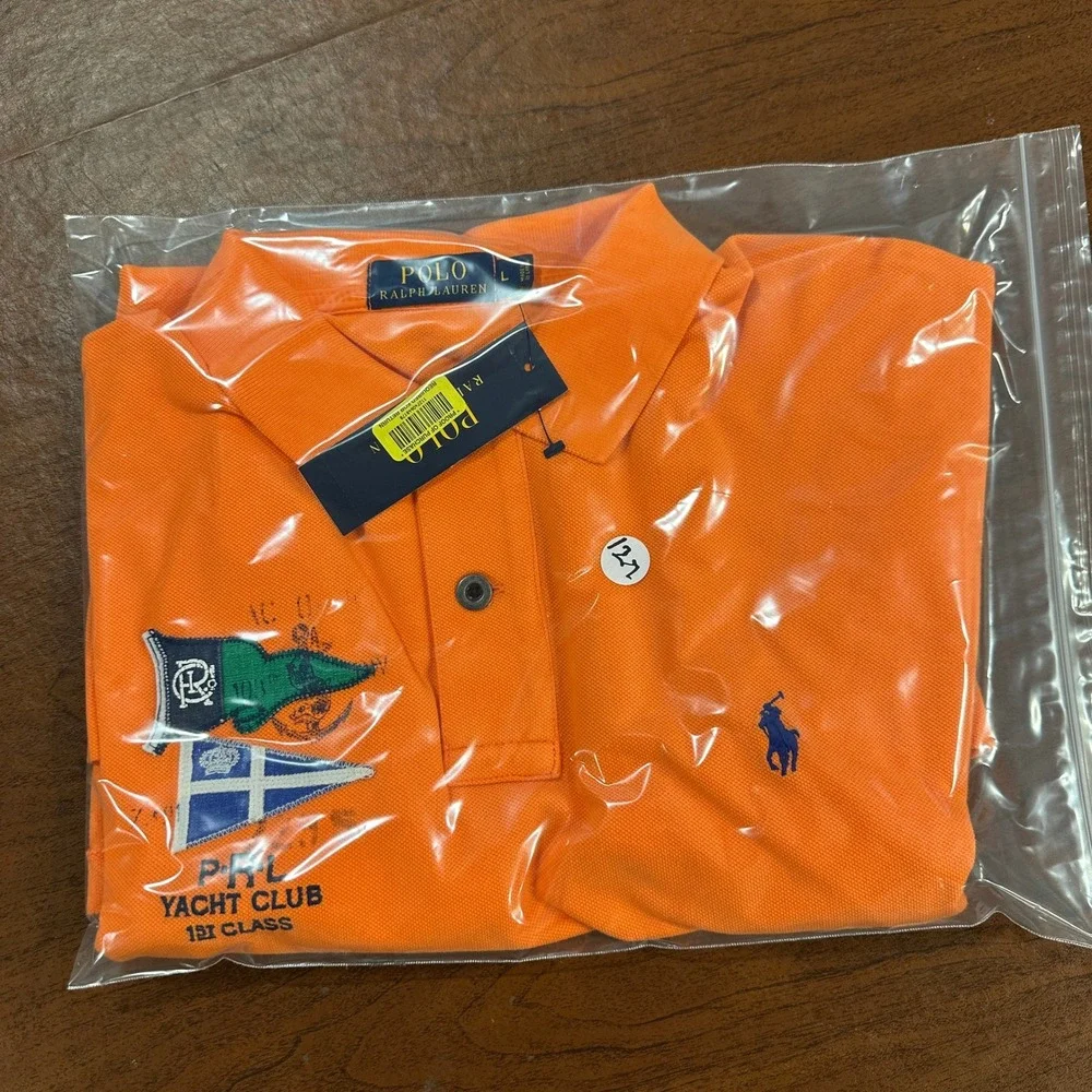 Polo Ralph Lauren Mens Orange Yacht Club 1st Class Nautical Polo Shirt Large NWT